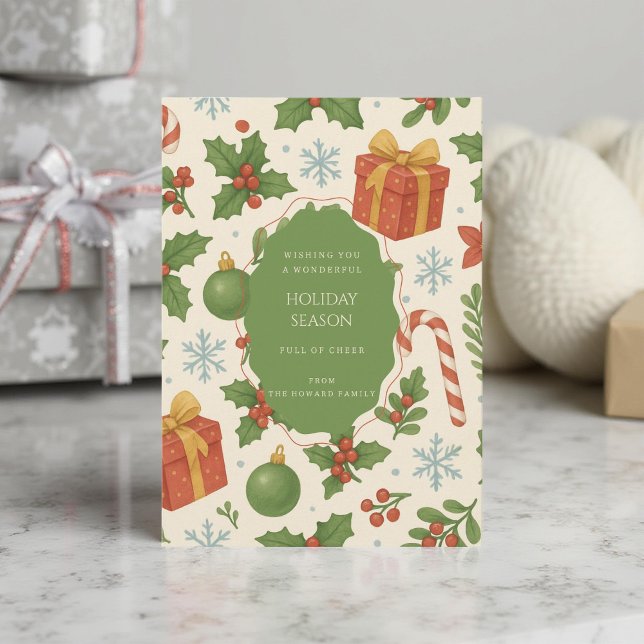 Green Red Whimsical Watercolor Holiday Card  (Creator Uploaded)