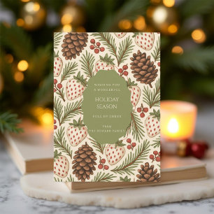 Green Red Whimsical Watercolor Holiday Card 