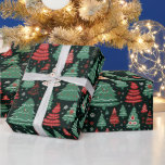 Green Red White Christmas Trees Black Christmas Wrapping Paper<br><div class="desc">Introducing our Super Cute Black Christmas Wrapping Paper, the perfect choice to add a touch of contemporary charm to your holiday gifts. This modern and stylish wrapping paper features a sophisticated black background, creating a canvas for a delightful Christmas scene. Adorning the black backdrop are super cute Christmas trees in...</div>