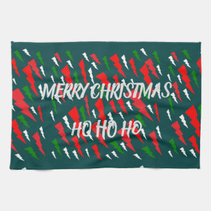 Green red white design word text merry Christmas Tea Towel
