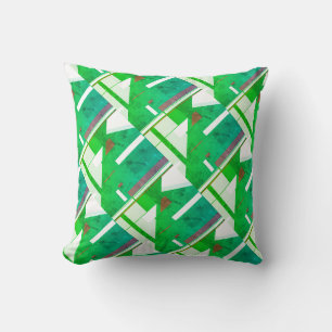 Green Red White Faded Look Diagonal Large Tiles Cushion