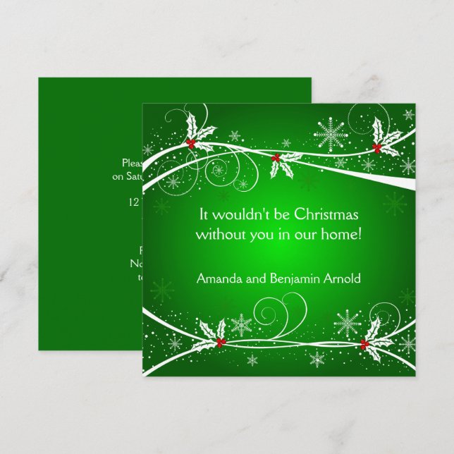 Green Red White Holly Holiday Invitation (Front/Back)