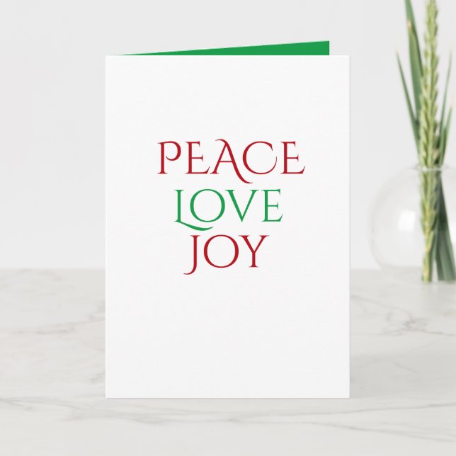 Green Red White Peace Love Joy Christmas Holiday Card (Front)