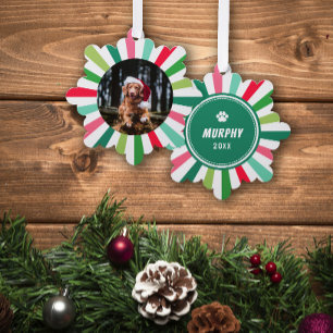 Green Red White Starburst Stripes Dog Christmas Tree Decoration Card