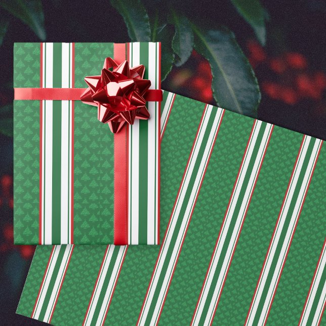 Green Red White with Stripe | Holiday Gift Wrap (Creator Uploaded)