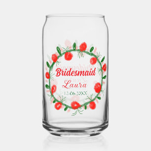 green red wreath cir add name bridesmaid gift year can glass