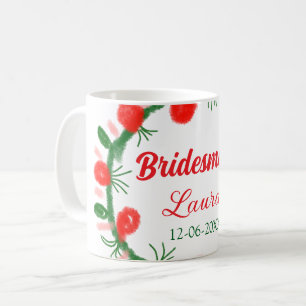 green red wreath cir add name bridesmaid gift year coffee mug