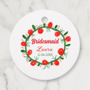 green red wreath cir add name bridesmaid gift year favour tags