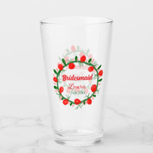 green red wreath cir add name bridesmaid gift year glass