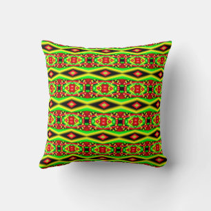 Green Red Yellow Bubbles And Stripes Abstract Art Cushion