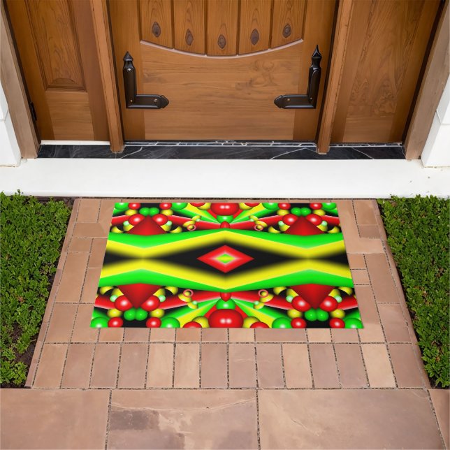 Green Red Yellow Bubbles And Stripes Abstract Art Doormat (Outdoor)