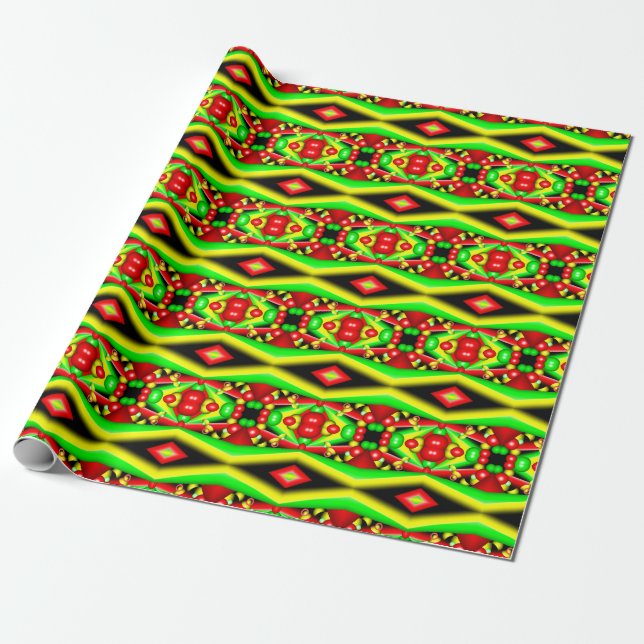 Green Red Yellow Bubbles And Stripes Abstract Art Wrapping Paper (Unrolled)