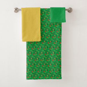 Green red yellow  Pattern mini wildflower  Bath Towel Set