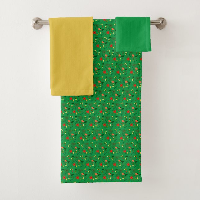 Green red yellow  Pattern mini wildflower  Bath Towel Set (Insitu)