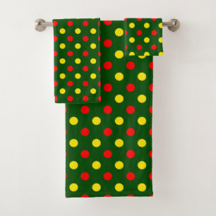 Green Red Yellow Polka Dots Design  Bath Towel Set