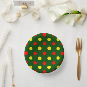 Green Red Yellow Polka Dots Design Paper Plate