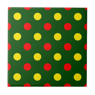 Green Red Yellow Polka Dots Design Tile