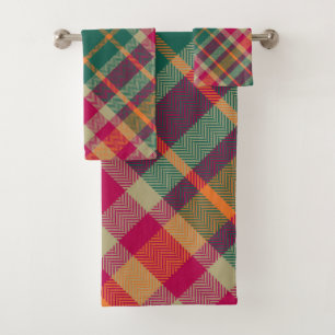 Green Red Yellow Scottish Tartan Plaid Bath Towel Set