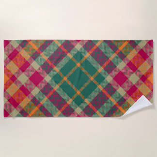 Green Red Yellow Scottish Tartan Plaid Beach Towel