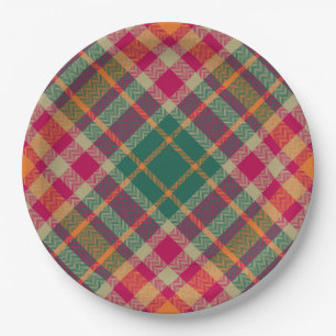 Green Red Yellow Scottish Tartan Plaid Paper Plate