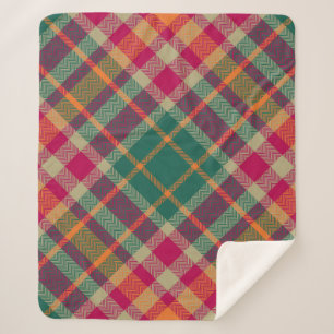 Green Red Yellow Scottish Tartan Plaid Sherpa Blanket