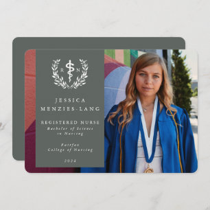 Green Registered Nurse Asclepius Graduation Photo Announcement