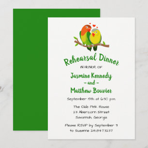 Green Rehearsal Dinner Lovebirds Wedding Dinner Invitation
