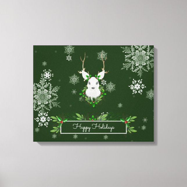 Green Reindeer Canvas Print (Front)