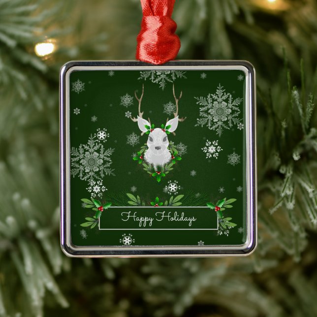 Green Reindeer Ceramic Ornament (Tree)