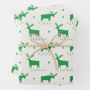 Green Reindeer Christmas   Cosy Woodland Winter Wrapping Paper Sheet
