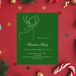 Green reindeer doodle Christmas Party invitation