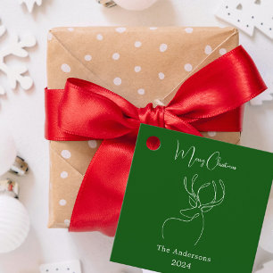 Green reindeer doodle modern Christmas Favour Tags