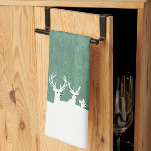 Green Reindeer Family Deer Snow Christmas Sage  Tea Towel