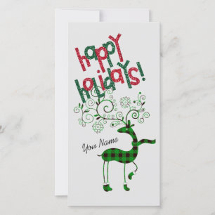 Green Reindeer Flat Christmas Greeting Card