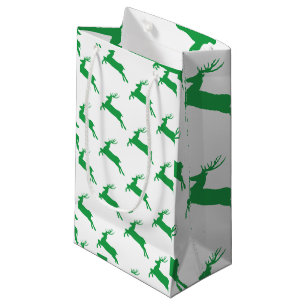 Green Reindeer On White Pattern Small Gift Bag
