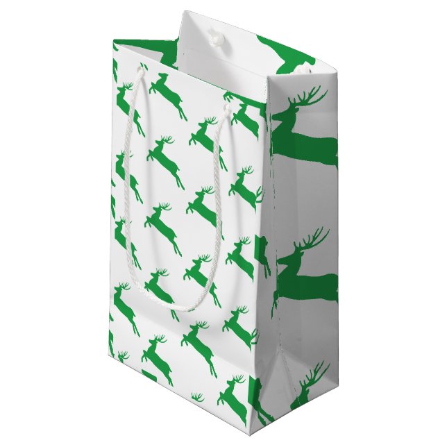 Green Reindeer On White Pattern Small Gift Bag (Front Angled)
