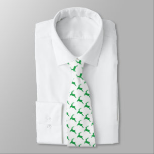 Green Reindeer On White Pattern Tie