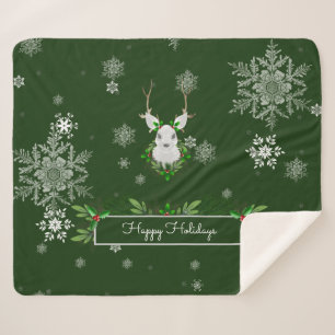 Green Reindeer Sherpa Blanket