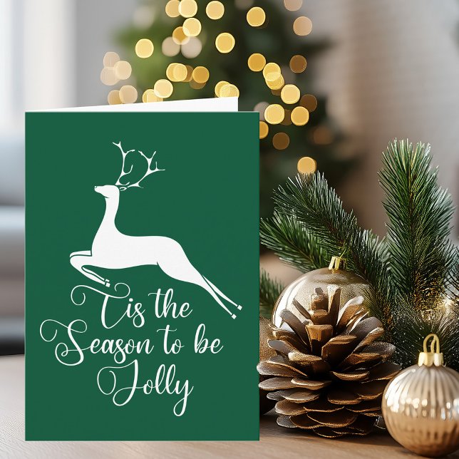 Green Reindeer Tis the Season Custom Christmas Card (Creator Uploaded)