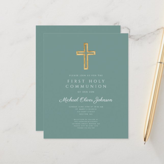 Green Religious Boy First Communion Budget Sheet (Front/Back In Situ)