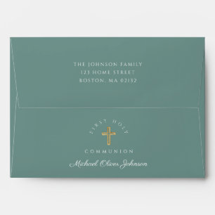 Green Religious Cross First Communion Envelope