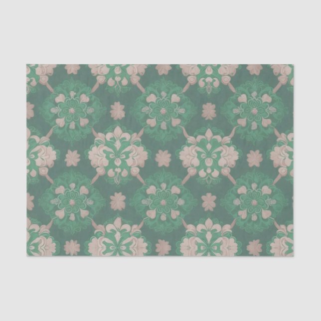 Green Repetitive Victorian Style Design  Tissue Paper (Front)