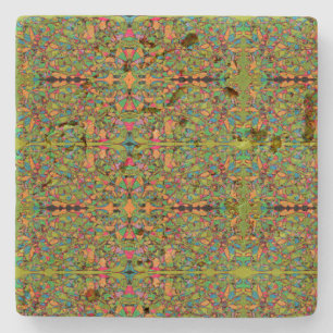 green retro abstract art mirror pattern stone coaster