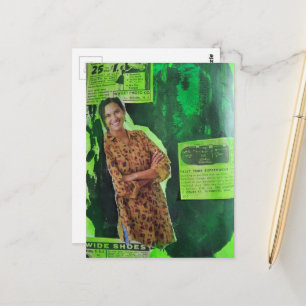 Green Retro Ads A Happy Lady Mixed Media Collage Postcard