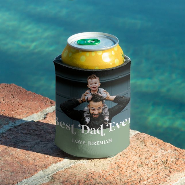 Green Retro Best Dad Ever Custom Picture Can Cooler (In Situ Pool)