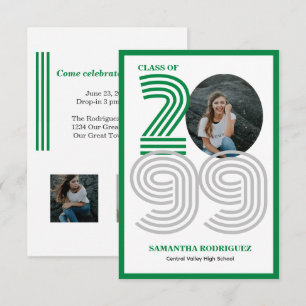 Green Retro Big Numbers Graduation Photo Invitation