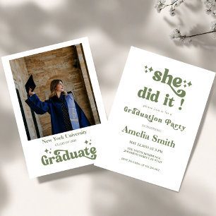 green Retro Boho Graduation Class of 2026  Invitation