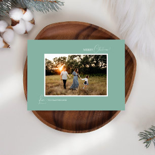 Green Retro Boho Minimalist Photo and Letter Holiday Card