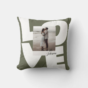 Green Retro Bold Love Typography with Photo Cushion