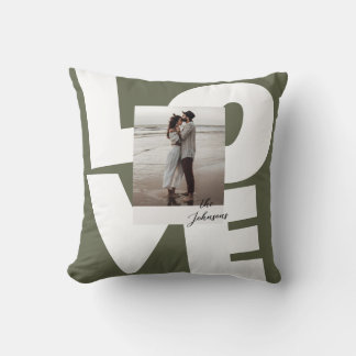 Green Retro Bold Love Typography with Photo Cushion